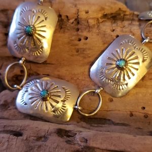 Sterling Silver Turquoise Concho Bracelet Native American